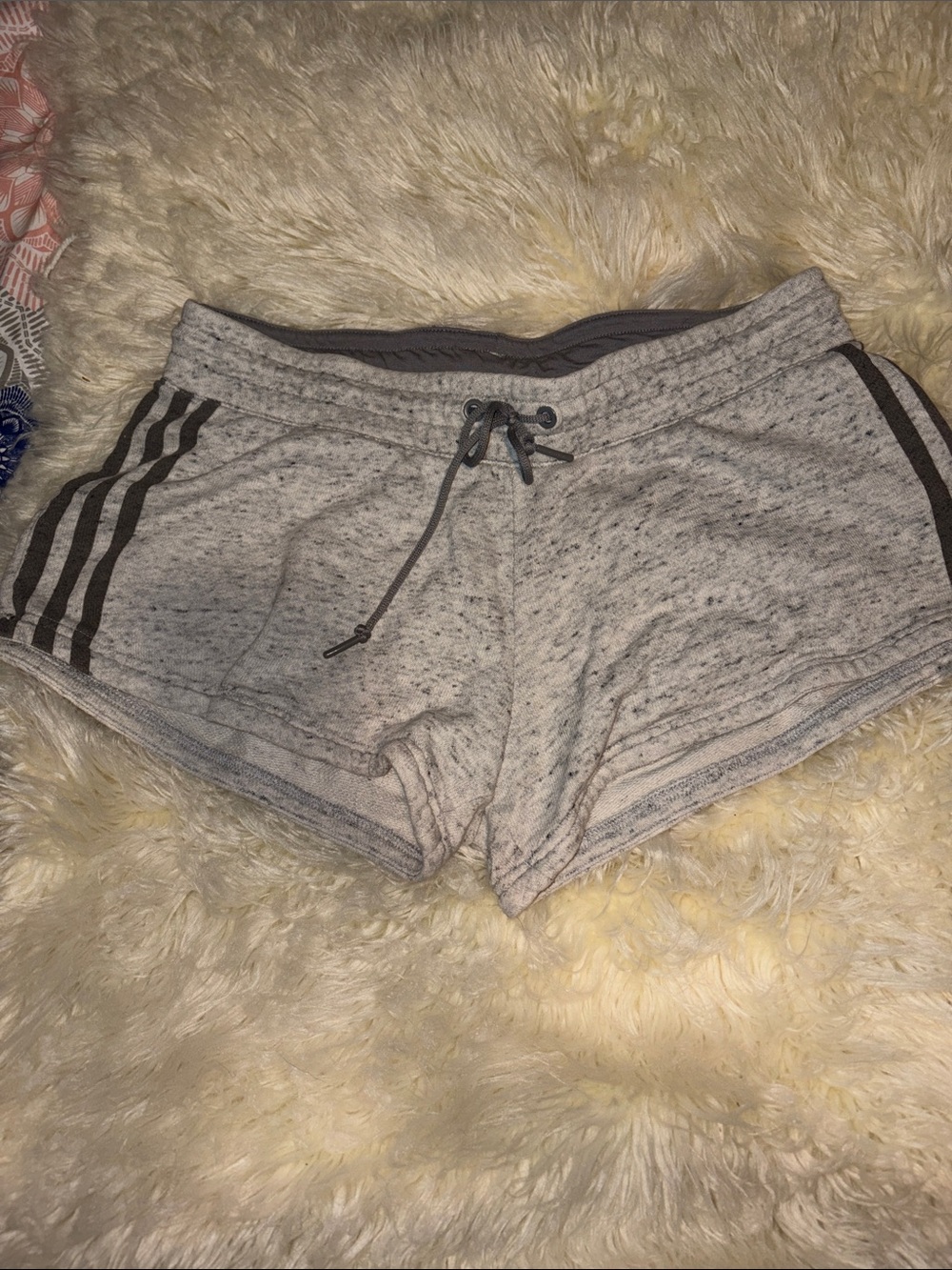 adidas Light Gray Heather Athletic Knit Shorts with Dark Gray Stripes
